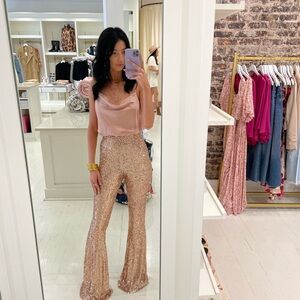 Show Me Your MuMu Rose Gold Sequin Flare Pants